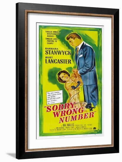 SORRY, WRONG NUMBER, US poster, from left: Barbara Stanwyck, Burt Lancaster, 1948-null-Framed Art Print