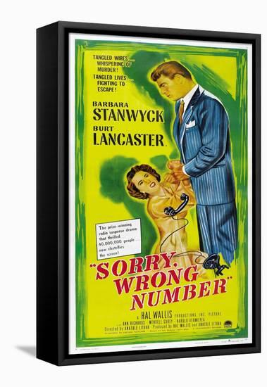 SORRY, WRONG NUMBER, US poster, from left: Barbara Stanwyck, Burt Lancaster, 1948-null-Framed Stretched Canvas