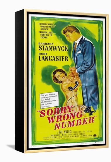 SORRY, WRONG NUMBER, US poster, from left: Barbara Stanwyck, Burt Lancaster, 1948-null-Framed Stretched Canvas