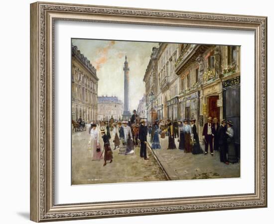 Sortie des ouvrières de la maison Paquin, rue de la Paix, vers 1902-Jean Béraud-Framed Giclee Print