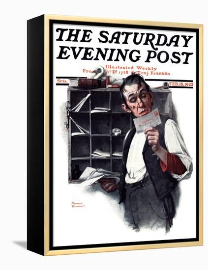 "Sorting the Mail" Saturday Evening Post Cover, February 18,1922-Norman Rockwell-Framed Premier Image Canvas