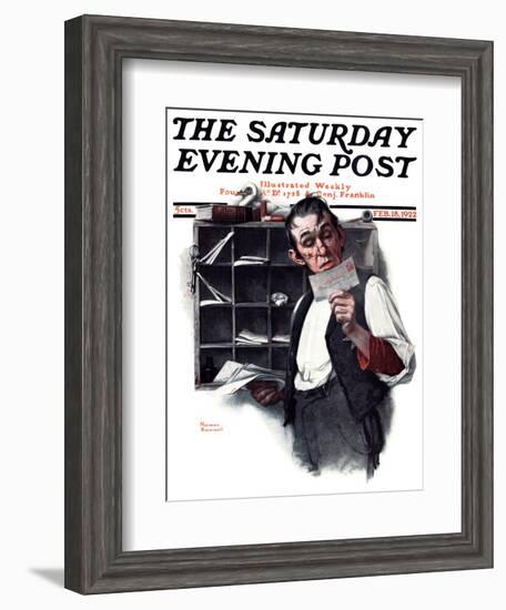 "Sorting the Mail" Saturday Evening Post Cover, February 18,1922-Norman Rockwell-Framed Giclee Print