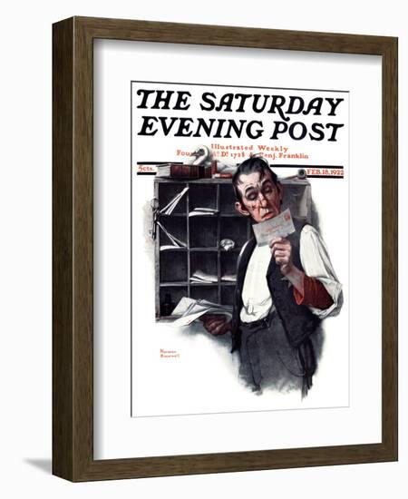 "Sorting the Mail" Saturday Evening Post Cover, February 18,1922-Norman Rockwell-Framed Giclee Print