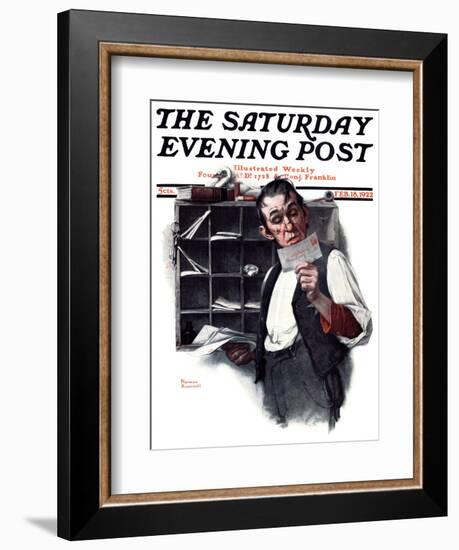 "Sorting the Mail" Saturday Evening Post Cover, February 18,1922-Norman Rockwell-Framed Giclee Print