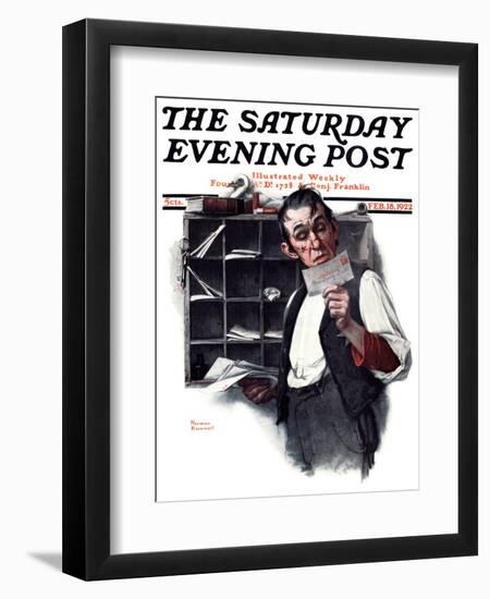 "Sorting the Mail" Saturday Evening Post Cover, February 18,1922-Norman Rockwell-Framed Giclee Print