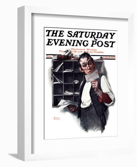 "Sorting the Mail" Saturday Evening Post Cover, February 18,1922-Norman Rockwell-Framed Giclee Print