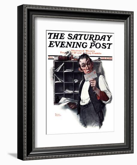 "Sorting the Mail" Saturday Evening Post Cover, February 18,1922-Norman Rockwell-Framed Giclee Print