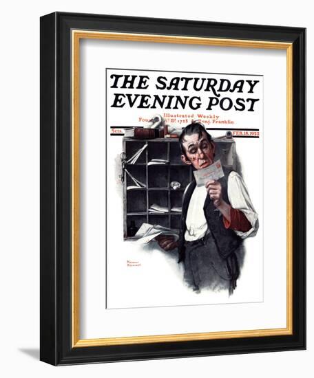 "Sorting the Mail" Saturday Evening Post Cover, February 18,1922-Norman Rockwell-Framed Giclee Print