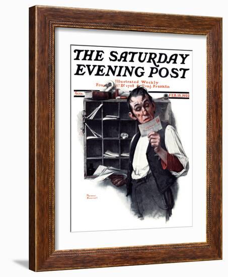 "Sorting the Mail" Saturday Evening Post Cover, February 18,1922-Norman Rockwell-Framed Giclee Print