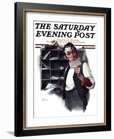 "Sorting the Mail" Saturday Evening Post Cover, February 18,1922-Norman Rockwell-Framed Giclee Print