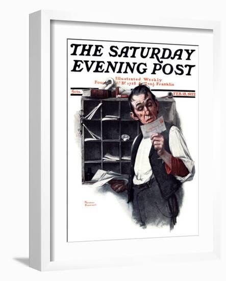 "Sorting the Mail" Saturday Evening Post Cover, February 18,1922-Norman Rockwell-Framed Giclee Print