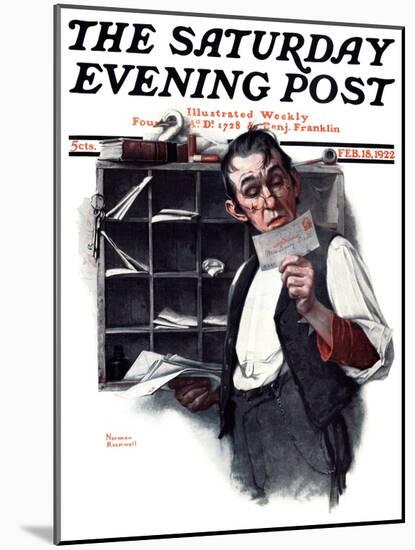 "Sorting the Mail" Saturday Evening Post Cover, February 18,1922-Norman Rockwell-Mounted Giclee Print