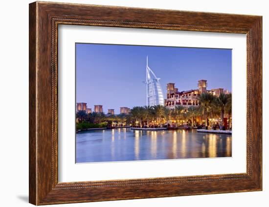 Souk Madinat Jumeirah with Burj Al Arab Hotel on Jumeirah Beach in Dubai-null-Framed Art Print