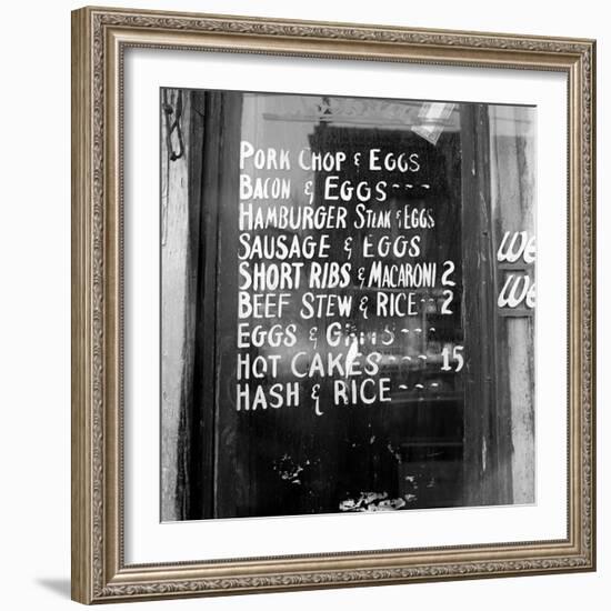 Soul Food; Menu in the Window of a Restaurant, Detroit, Michigan, 1940-null-Framed Photo