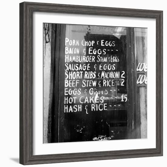 Soul Food; Menu in the Window of a Restaurant, Detroit, Michigan, 1940-null-Framed Photo