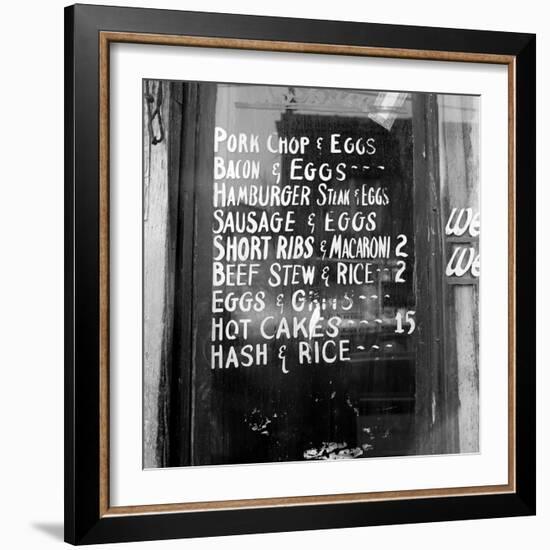 Soul Food; Menu in the Window of a Restaurant, Detroit, Michigan, 1940-null-Framed Photo