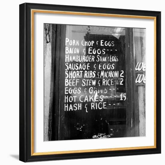 Soul Food; Menu in the Window of a Restaurant, Detroit, Michigan, 1940-null-Framed Photo