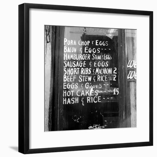 Soul Food; Menu in the Window of a Restaurant, Detroit, Michigan, 1940-null-Framed Photo