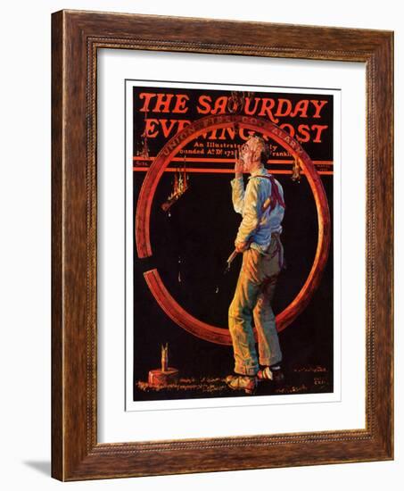 "Sounding the Fire Alarm," Saturday Evening Post Cover, May 22, 1937-Monte Crews-Framed Giclee Print