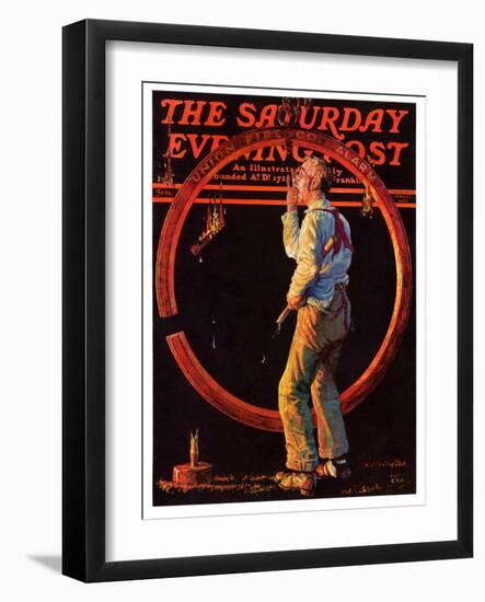 "Sounding the Fire Alarm," Saturday Evening Post Cover, May 22, 1937-Monte Crews-Framed Giclee Print