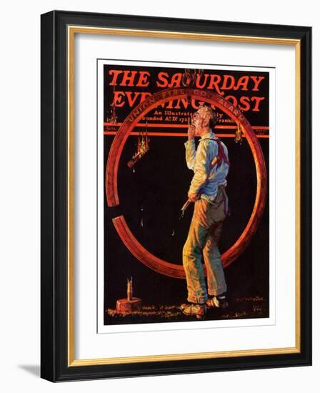 "Sounding the Fire Alarm," Saturday Evening Post Cover, May 22, 1937-Monte Crews-Framed Giclee Print