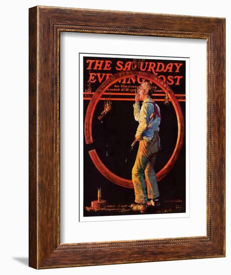 "Sounding the Fire Alarm," Saturday Evening Post Cover, May 22, 1937-Monte Crews-Framed Giclee Print