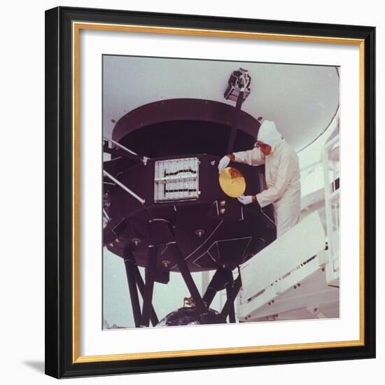 "Sounds of Earth" Gold-Plated Copper Record Mounted on Voyager 2 Spacecraft, Kennedy Space Center-null-Framed Photographic Print