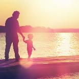 Father and Son Walking Out on a Dock at Sunset-soupstock-Photographic Print