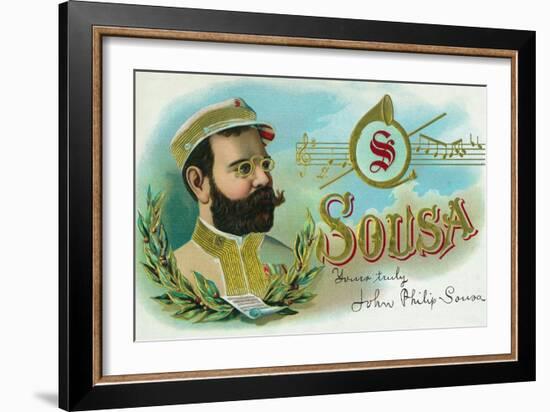 Sousa Brand Cigar Box Label, John Philip Sousa, American Composer and Conductor-Lantern Press-Framed Art Print