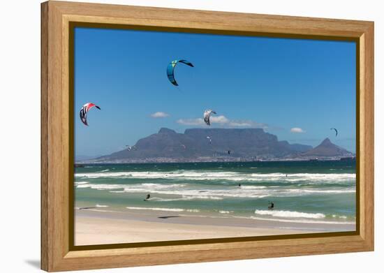 South Africa, Capetown, Kitesurfer in Front of the Table Mountain Silhouette-Catharina Lux-Framed Premier Image Canvas