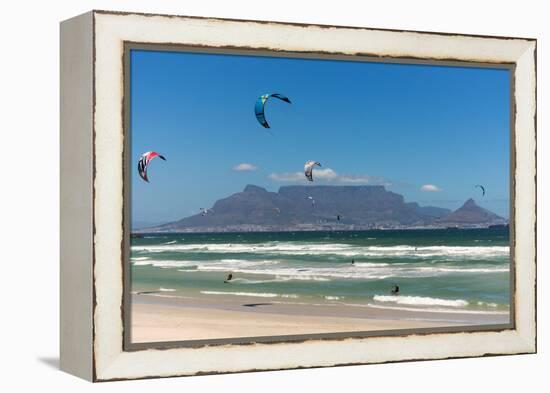 South Africa, Capetown, Kitesurfer in Front of the Table Mountain Silhouette-Catharina Lux-Framed Premier Image Canvas