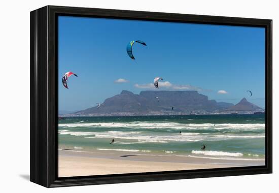 South Africa, Capetown, Kitesurfer in Front of the Table Mountain Silhouette-Catharina Lux-Framed Premier Image Canvas