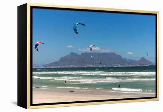 South Africa, Capetown, Kitesurfer in Front of the Table Mountain Silhouette-Catharina Lux-Framed Premier Image Canvas