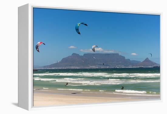 South Africa, Capetown, Kitesurfer in Front of the Table Mountain Silhouette-Catharina Lux-Framed Premier Image Canvas
