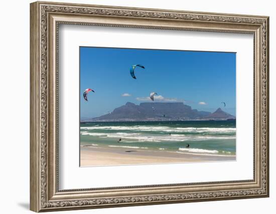 South Africa, Capetown, Kitesurfer in Front of the Table Mountain Silhouette-Catharina Lux-Framed Photographic Print