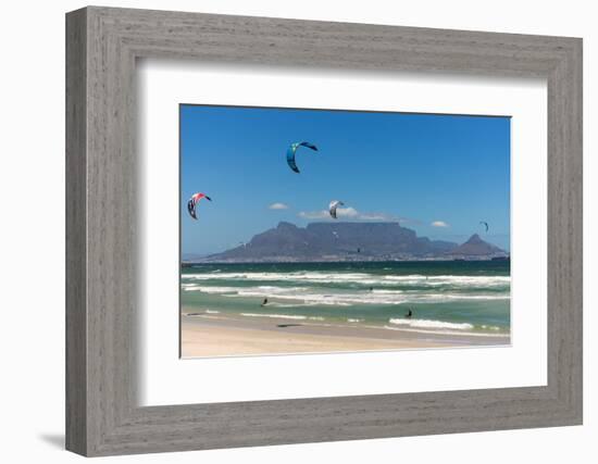 South Africa, Capetown, Kitesurfer in Front of the Table Mountain Silhouette-Catharina Lux-Framed Photographic Print