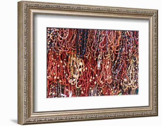 South America, Brazil, Salvador. Close-up of beads made of acai berries.-Alida Latham-Framed Photographic Print