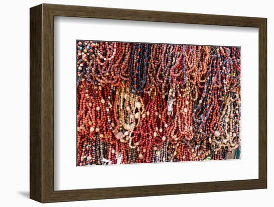 South America, Brazil, Salvador. Close-up of beads made of acai berries.-Alida Latham-Framed Photographic Print