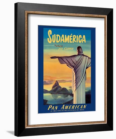 South America by Pan American Clipper - Christ the Redeemer - Vintage Airline Travel Poster-Pacifica Island Art-Framed Art Print