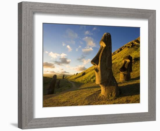 South America, Chile, Rapa Nui, Easter Island, Giant Monolithic Stone Maoi Statues at Rano Raraku-Gavin Hellier-Framed Photographic Print