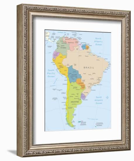 South America-Highly Detailed Map-ekler-Framed Premium Giclee Print