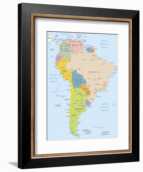 South America-Highly Detailed Map-ekler-Framed Premium Giclee Print