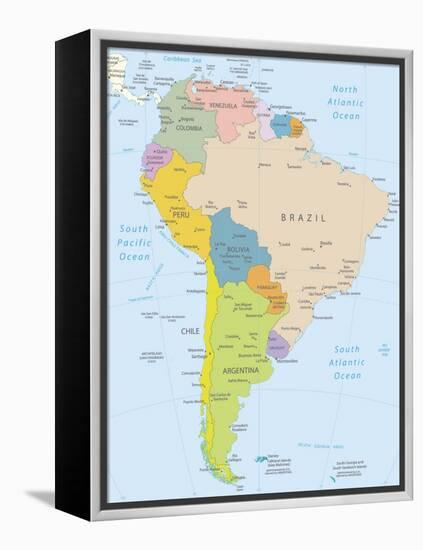 South America-Highly Detailed Map-ekler-Framed Stretched Canvas