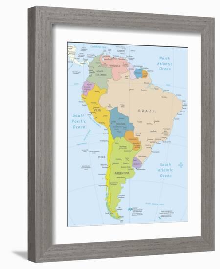 South America-Highly Detailed Map-ekler-Framed Art Print