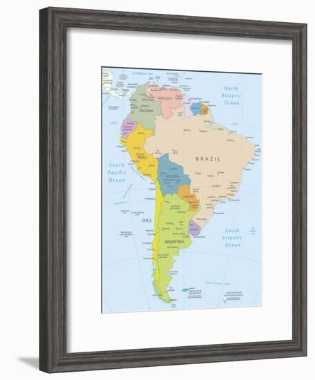 South America-Highly Detailed Map-ekler-Framed Art Print