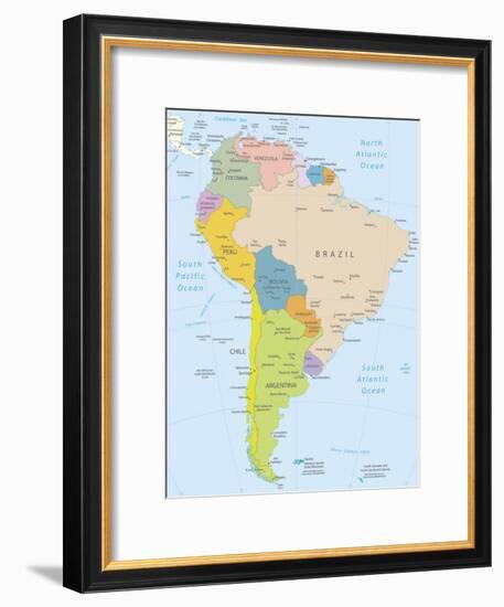 South America-Highly Detailed Map-ekler-Framed Art Print