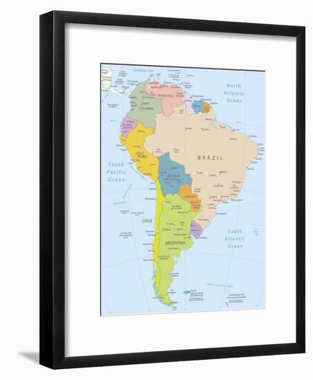 South America-Highly Detailed Map-ekler-Framed Art Print