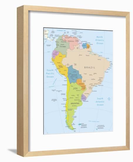 South America-Highly Detailed Map-ekler-Framed Art Print