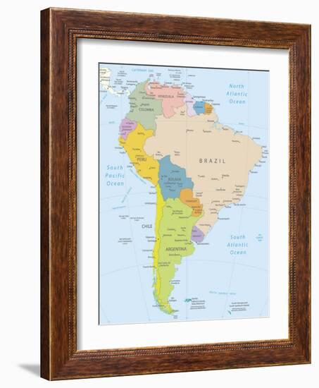 South America-Highly Detailed Map-ekler-Framed Art Print