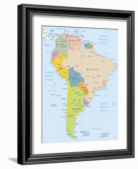 South America-Highly Detailed Map-ekler-Framed Art Print